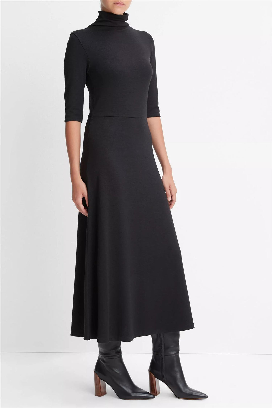 Elbow Sleeve Turtleneck Dress Black