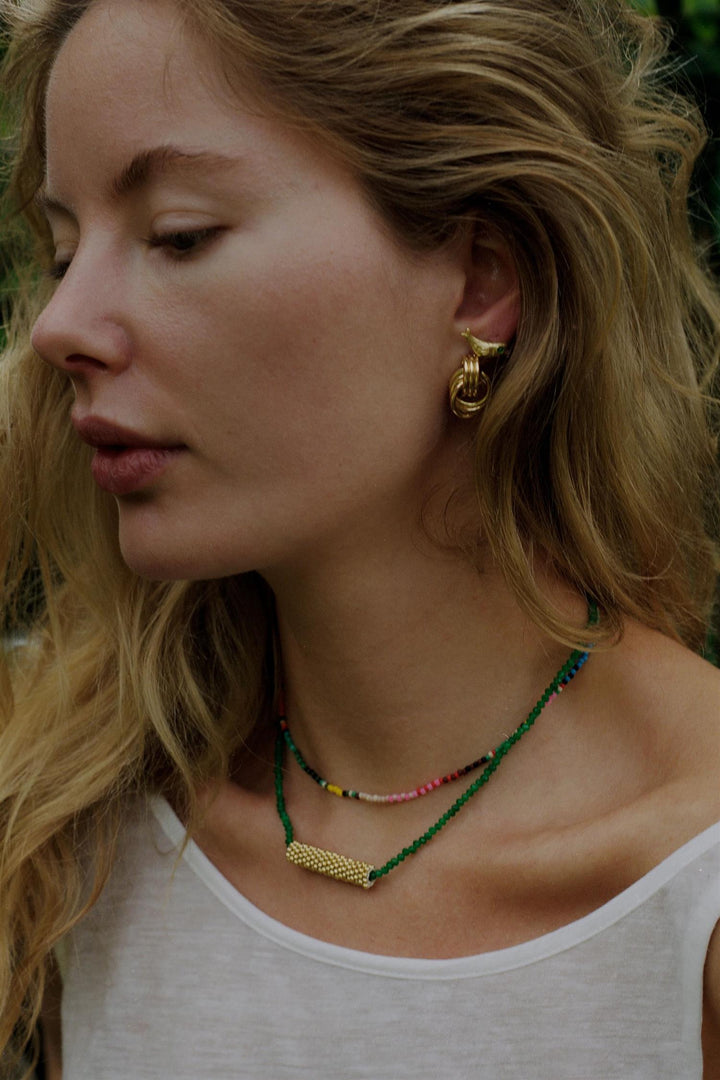 Tan Line Necklace Green Jade