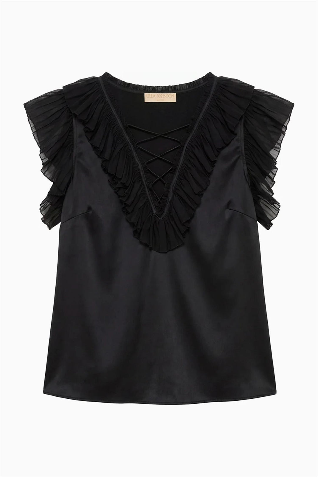 Ilyana Short Sleeve Silk Top Noir