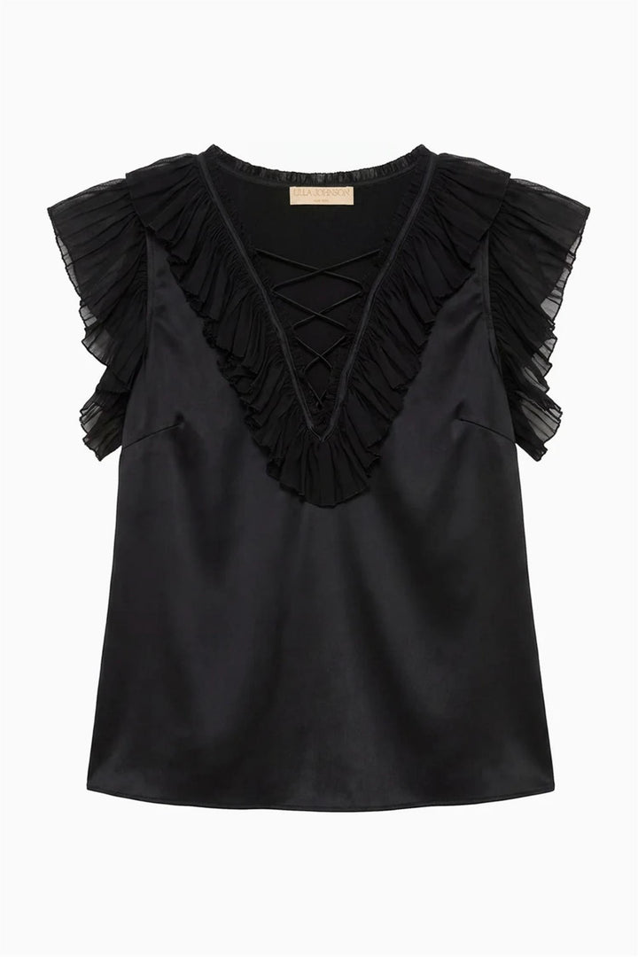 Ilyana Short Sleeve Silk Top Noir