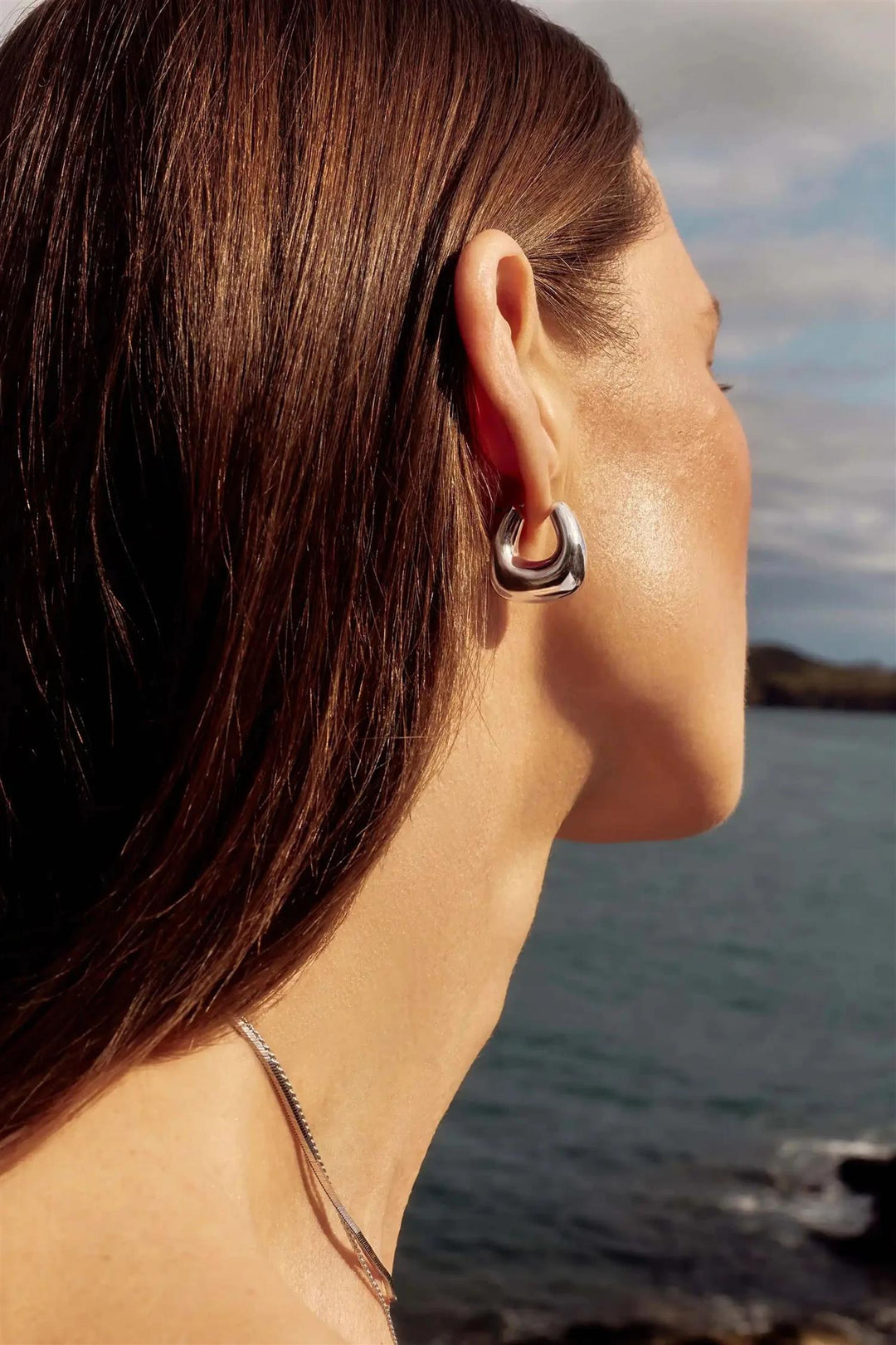 Sculptural Chubby Small Hoop Earrings Silver