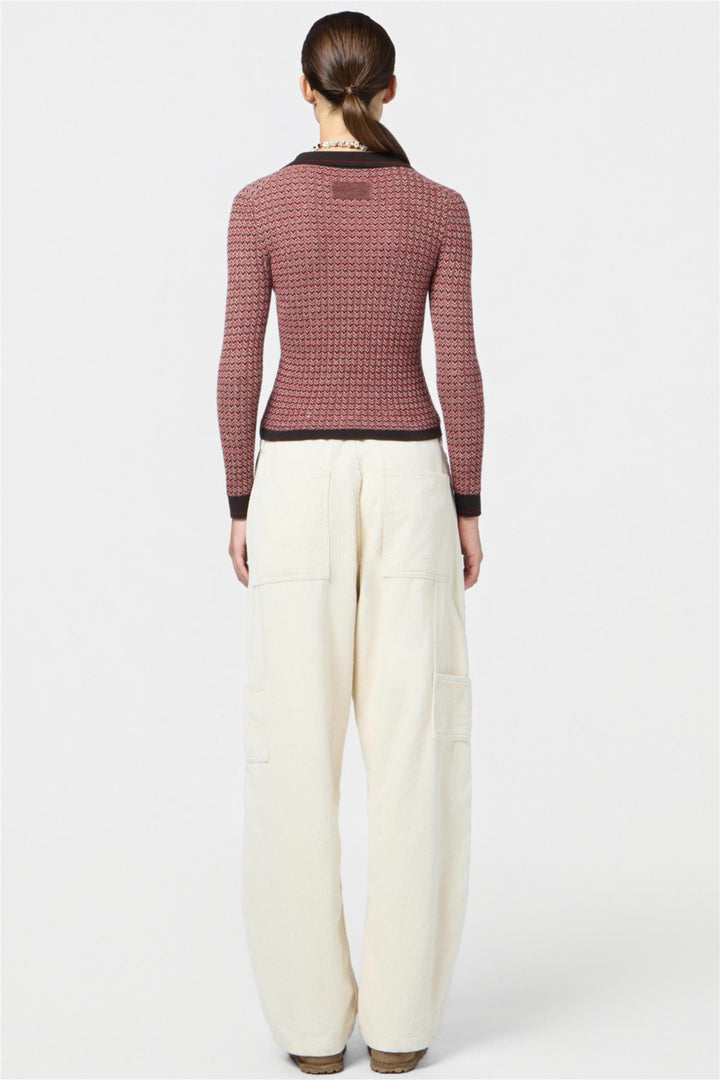 Chevron Longsleeve Shrunken Polo Burnt Cocoa Combo