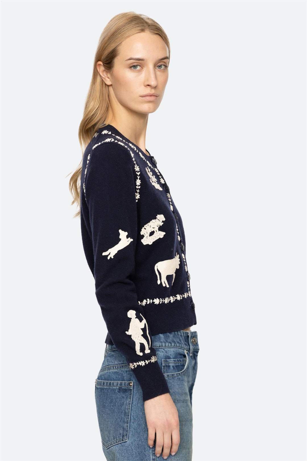 Margureite Lace Patch Cardigan Navy