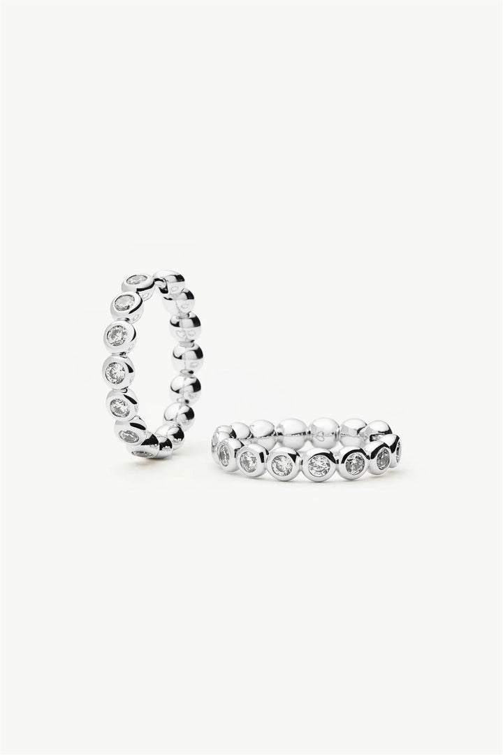 Tennis Medium Hoop Earrings Silver