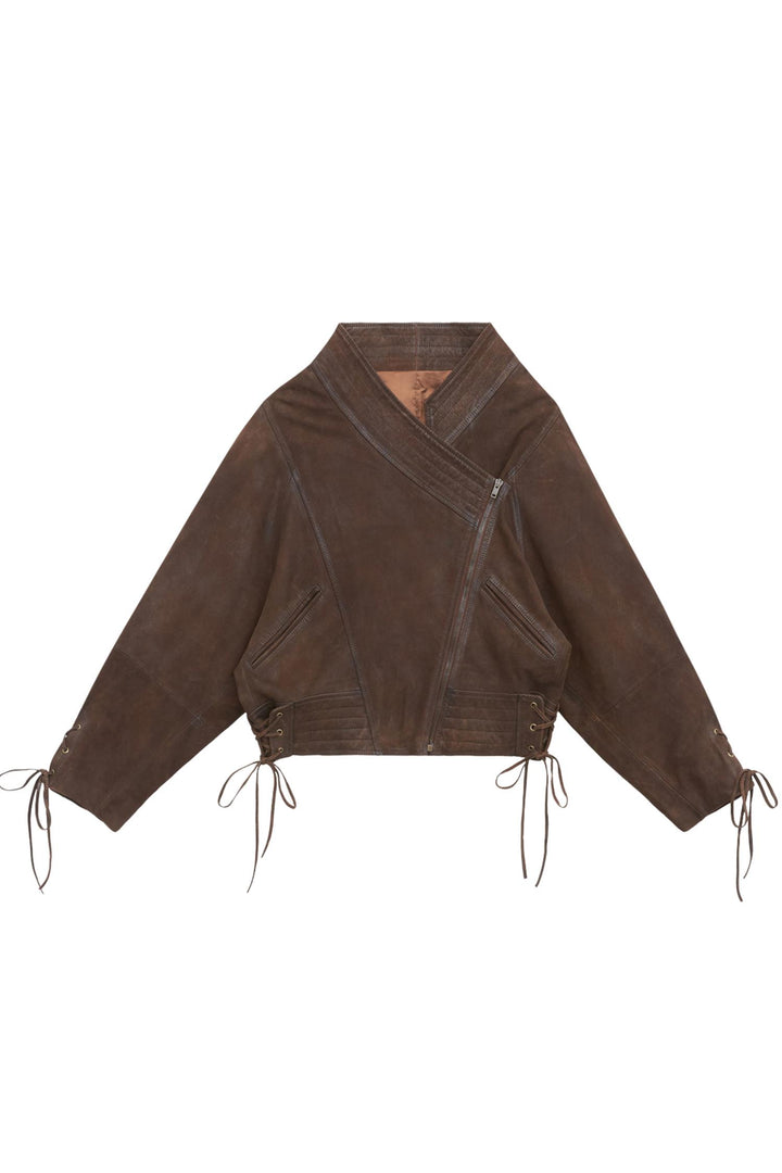 Edina Suede Leather Jacket Brown