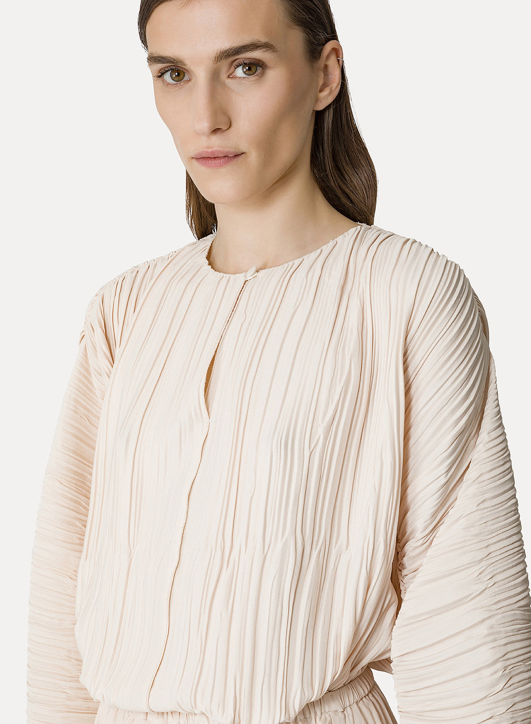 Plissé Poly Crepe Long Sleeved Shirt Ivory