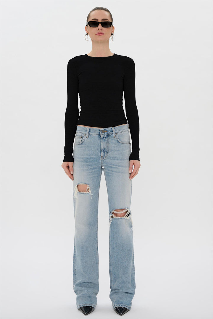 Star Ripped Straight-Leg Jeans Marfa Blue