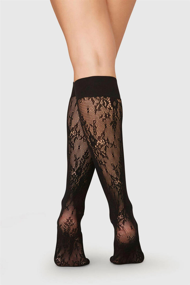 Rosa Lace Knee-Highs Black