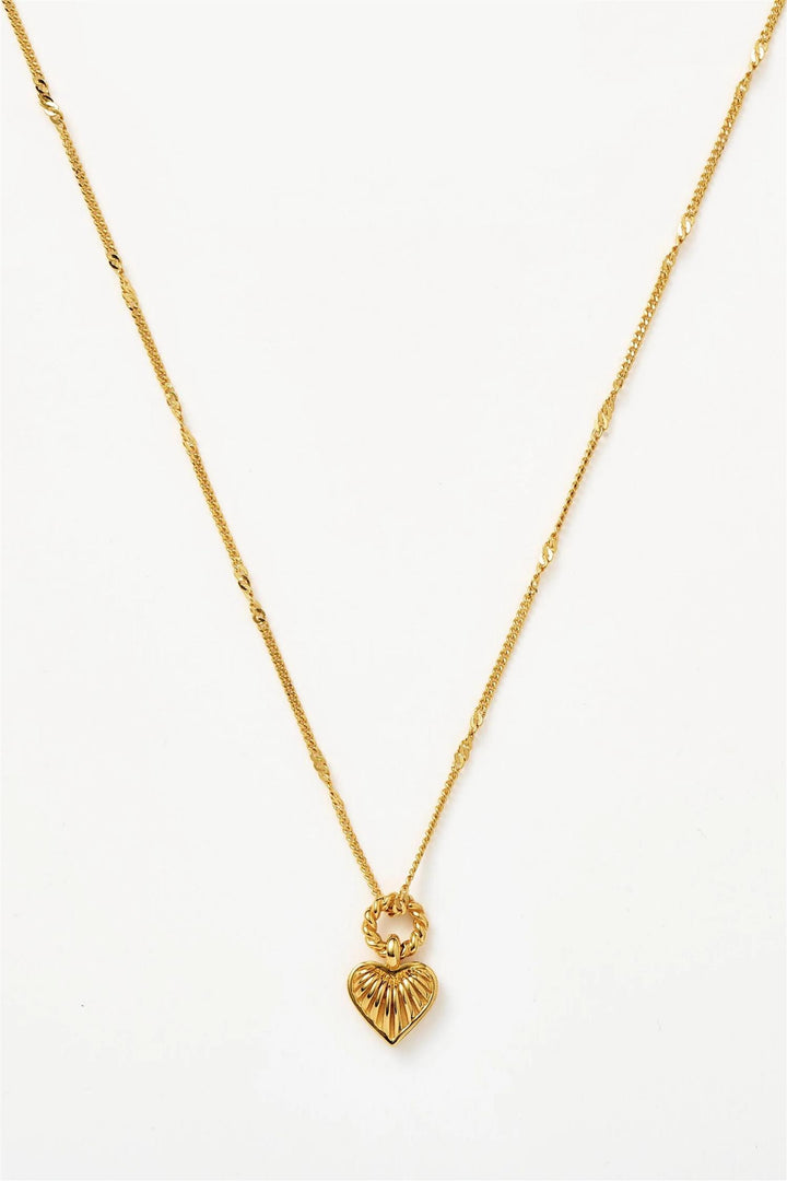 Mini Ridge Heart Charm Pendant Necklace Gold