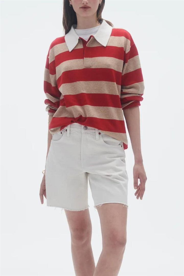 Striped Cashmere Rugby Dune/True Red Stripe