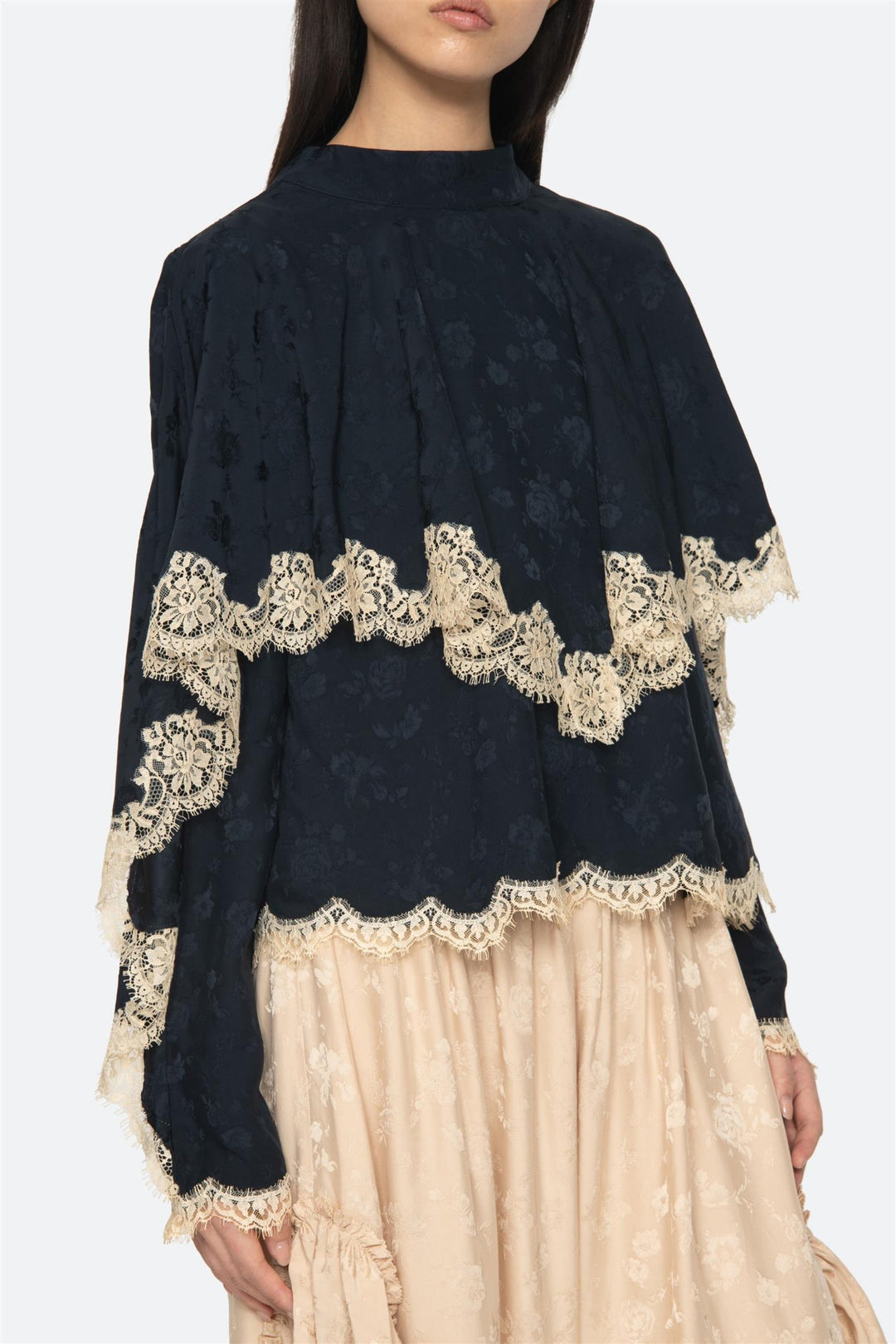 Shay Lace Long Sleeve Top Navy