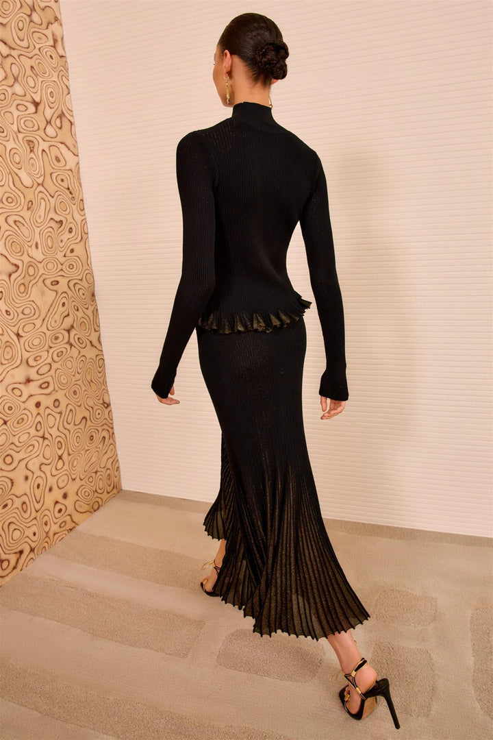 Yulia Ruffle Turtleneck Top Noir