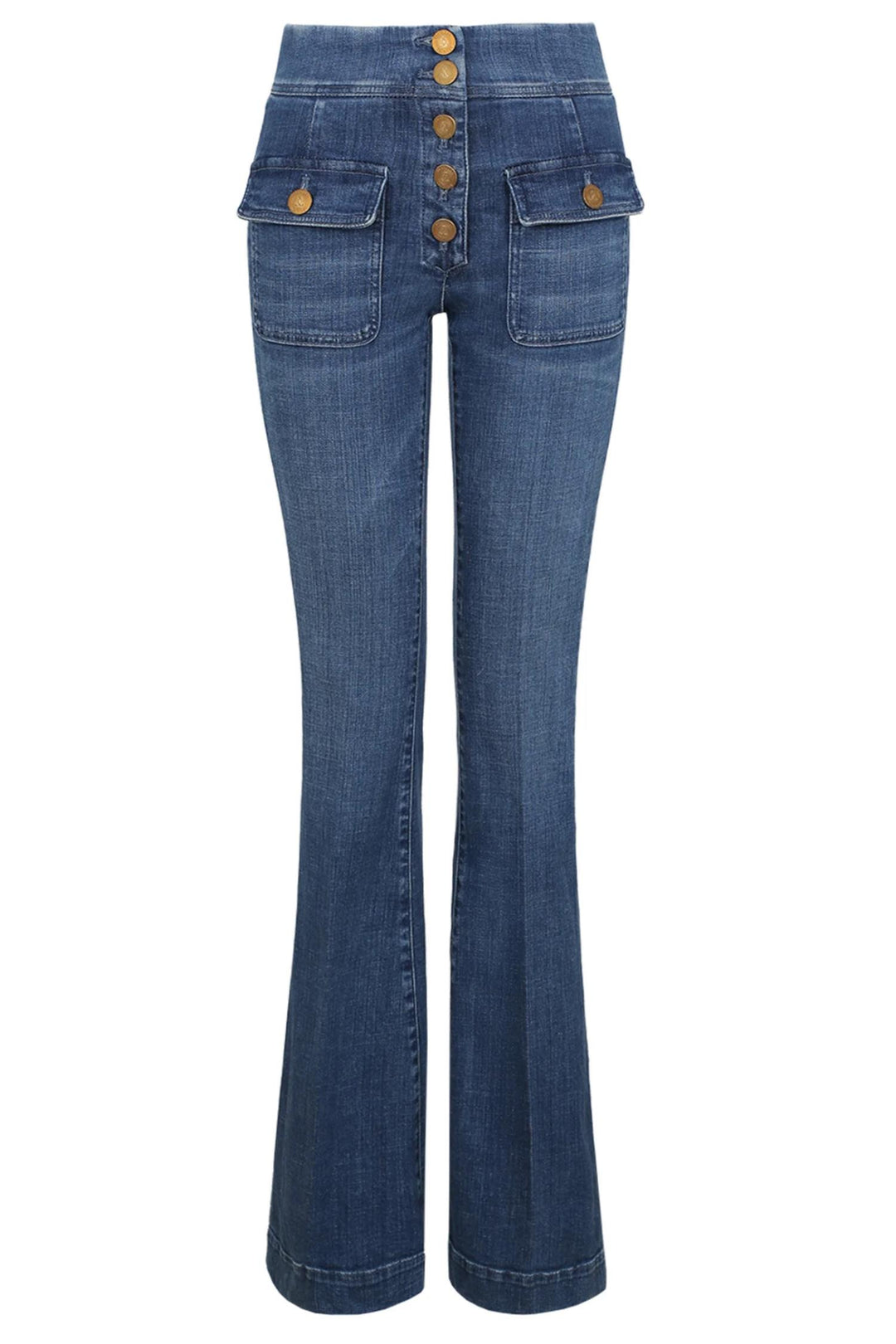 Anais Pocket Flared Mid Blue Denim