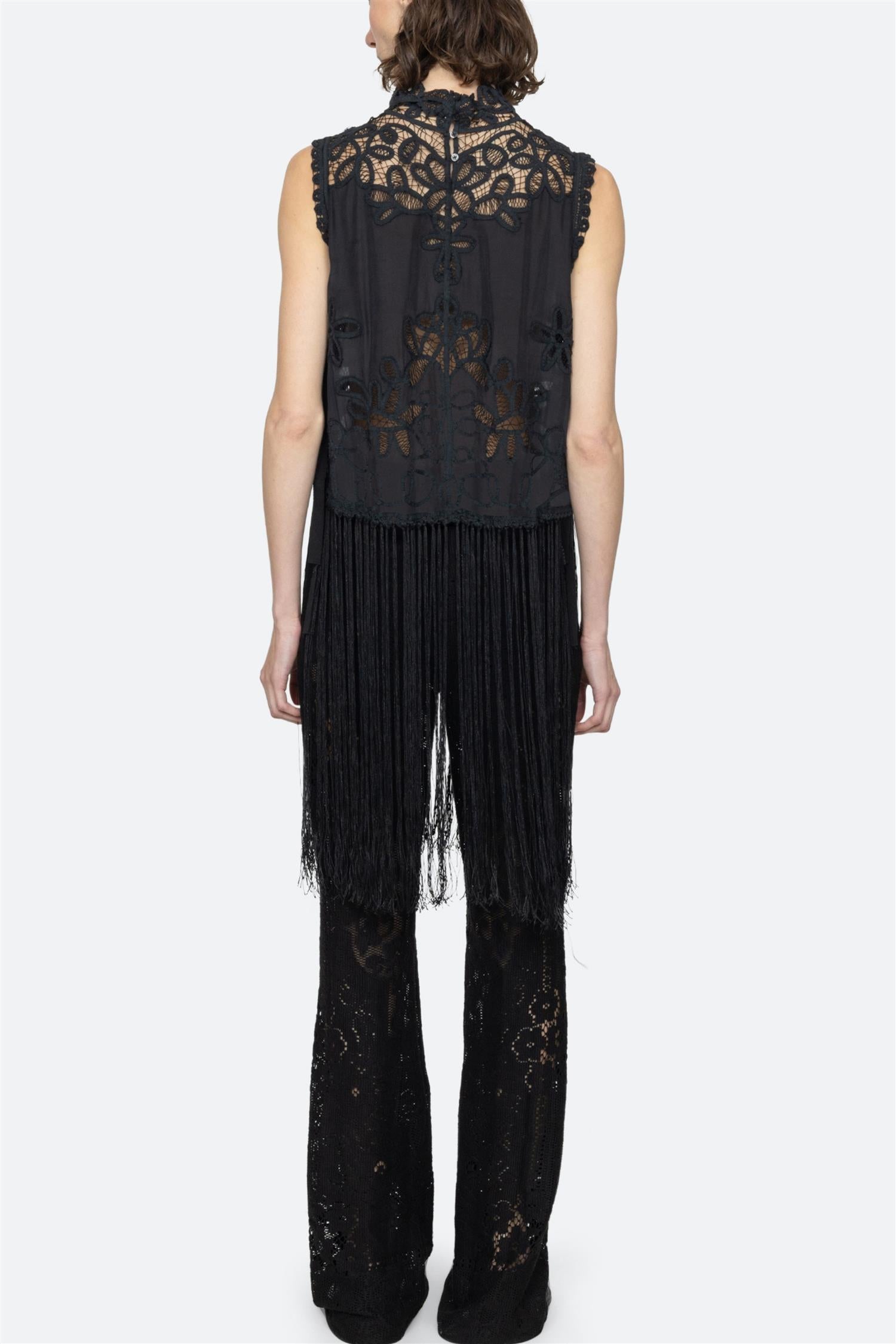 Adelina Battenberg Lace Vest Black – DenDama