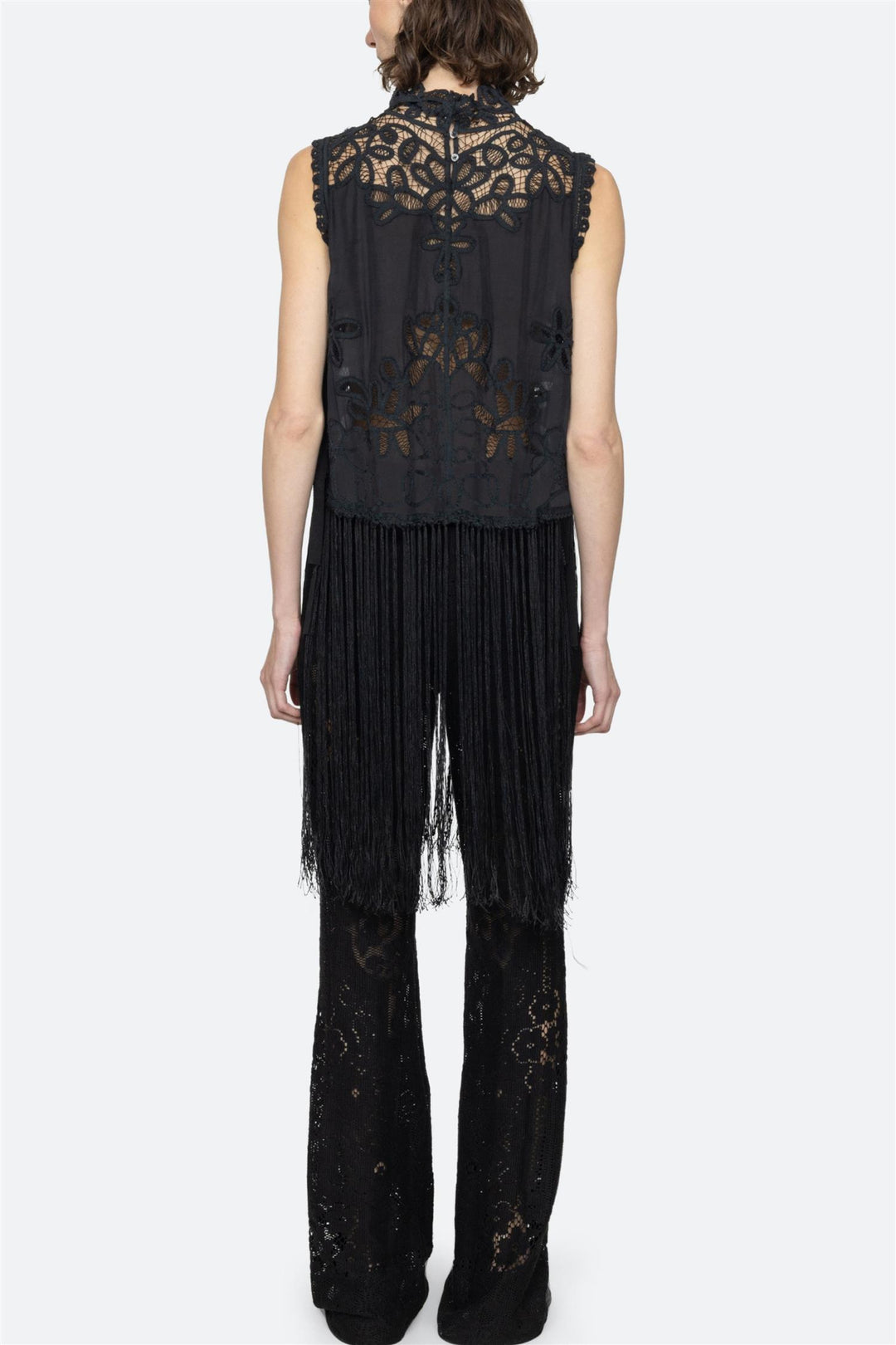 Adelina Battenberg Lace Vest Black