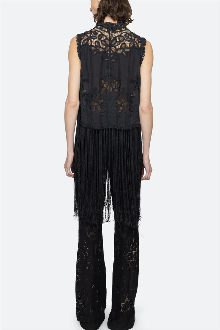 Adelina Battenberg Lace Vest Black