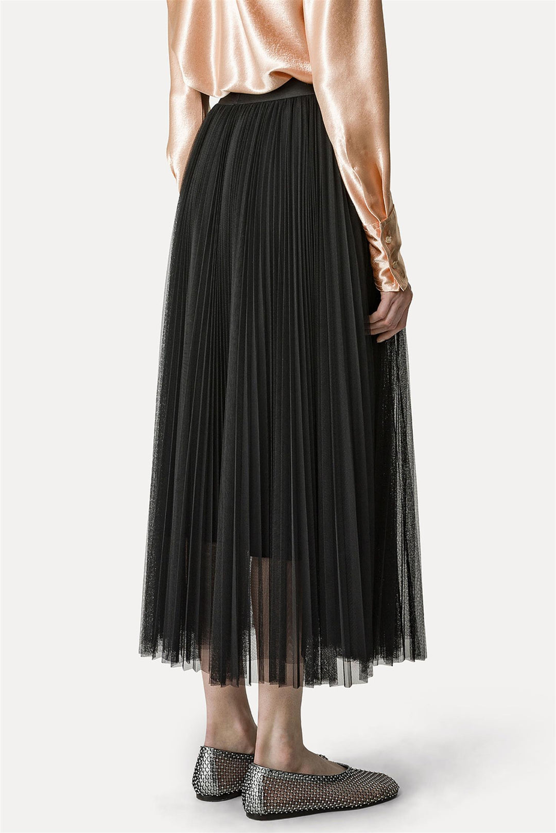 Tulle Plissé Skirt Nero