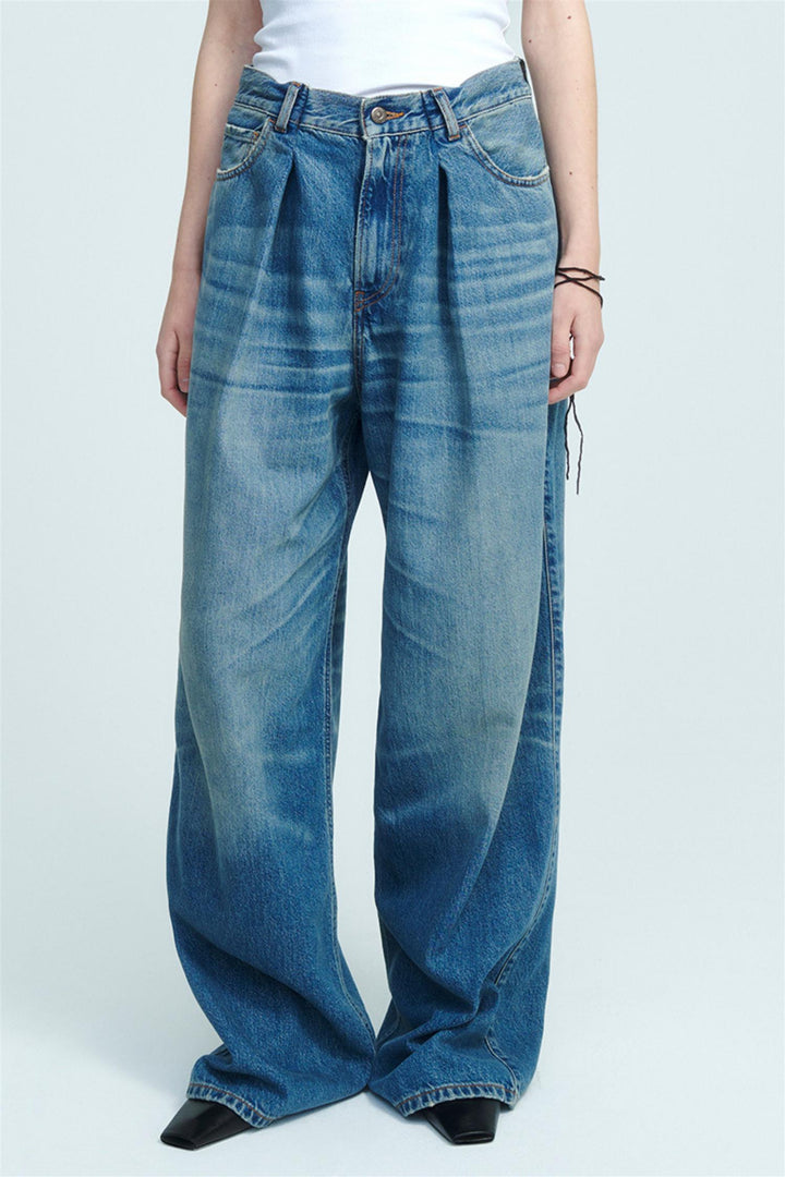 Candy Rigid Pleated Wide-Leg Jeans Blue Tencel