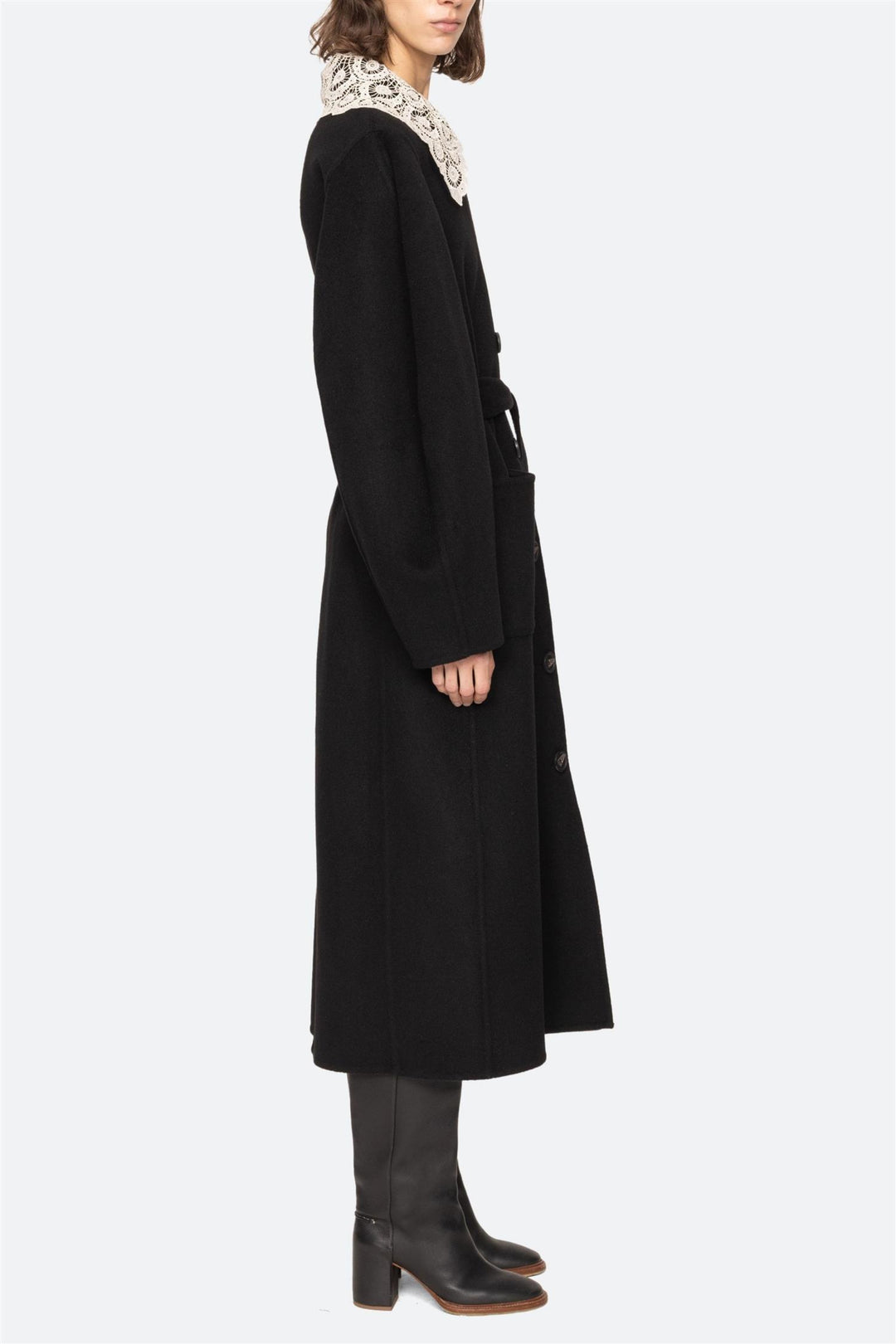 Ellison Solid Lace Collar Coat Black