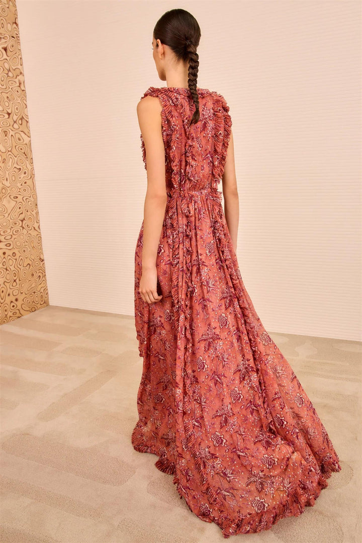 Aida Cascading Ruffle Gown Oleander