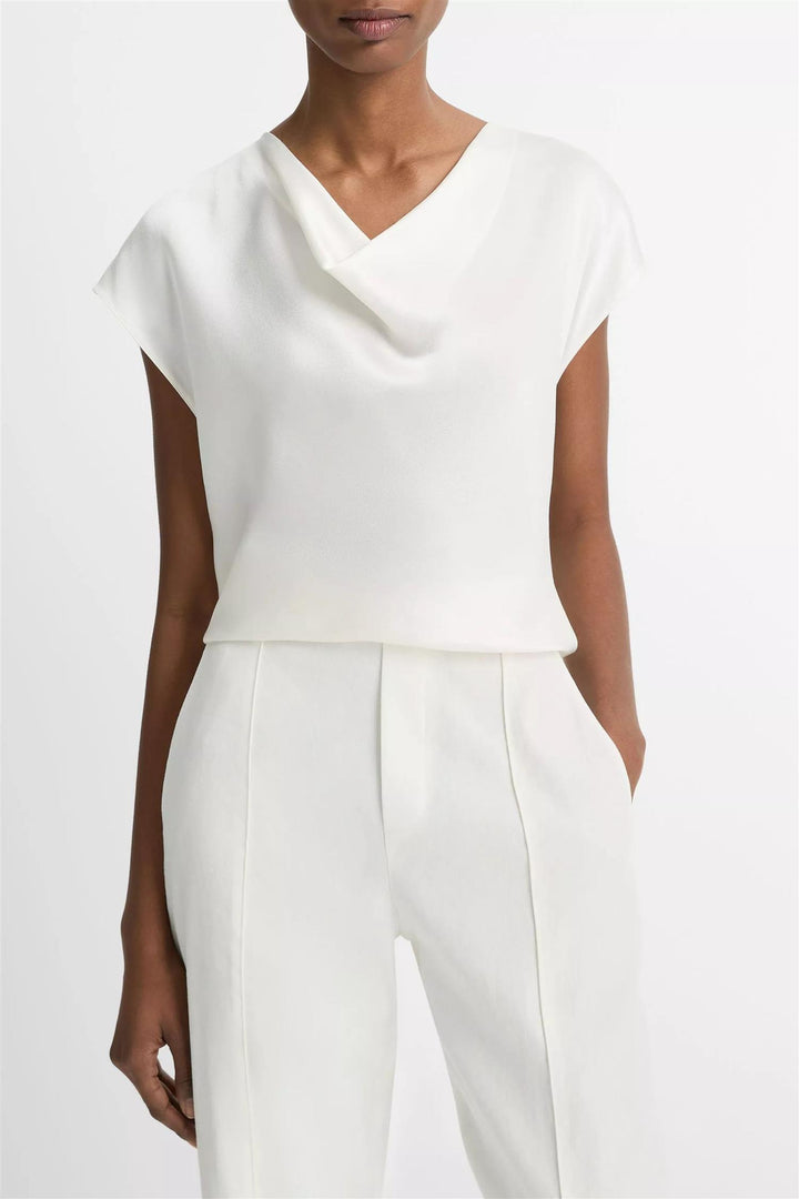 Cowl Neck Cap Sleeve Blouse Optic White