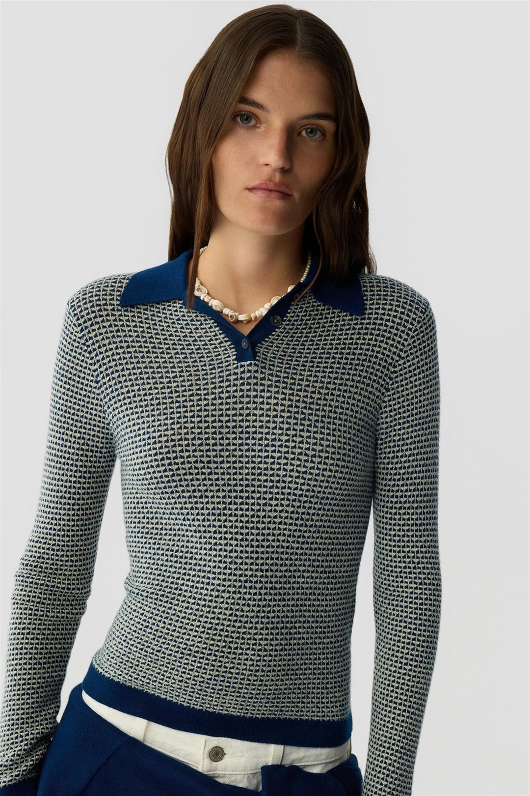 Piqué Long Sleeve Shrunken Polo Navy Combo