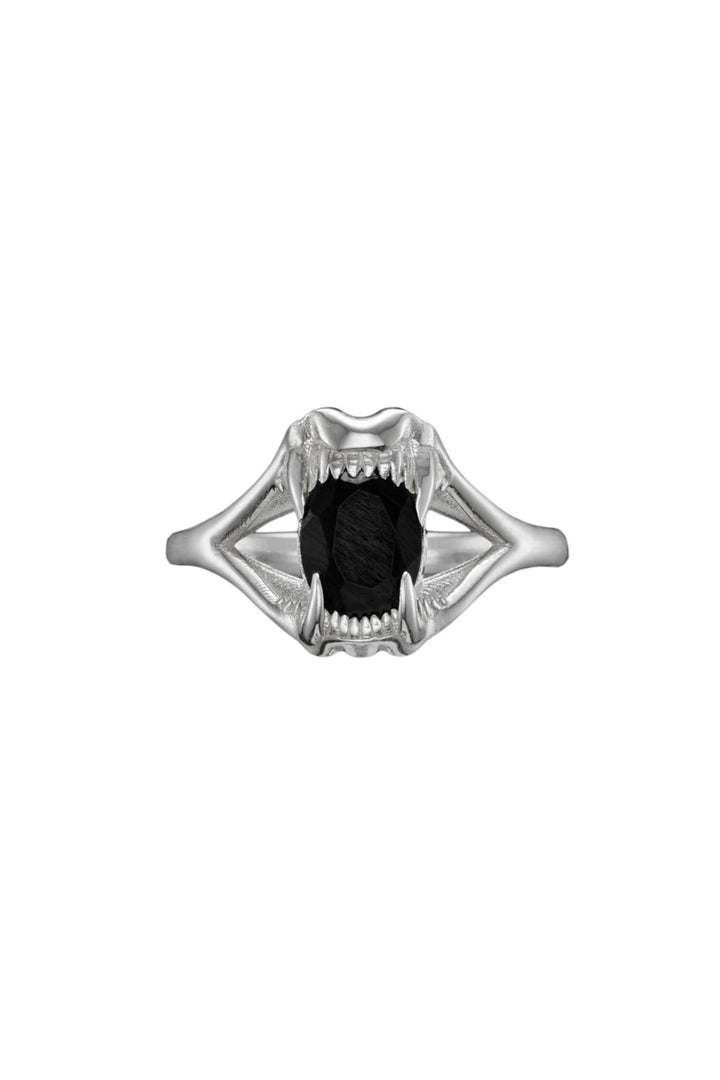 Tiny Jaw Stone Ring Silver Black Spinel