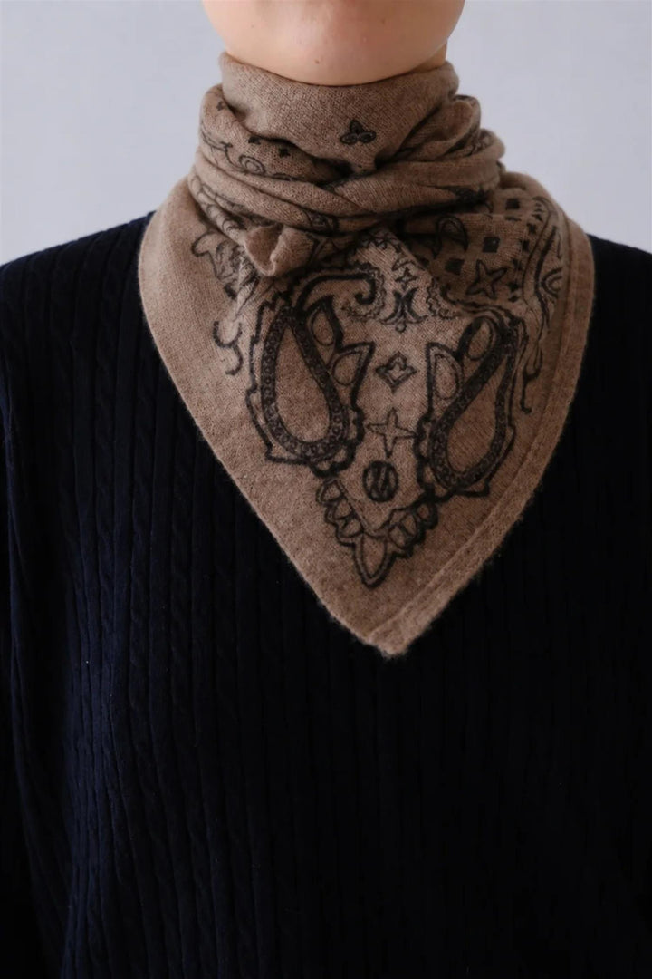 Cashmere Paisley Scarf 65 cm. Greige