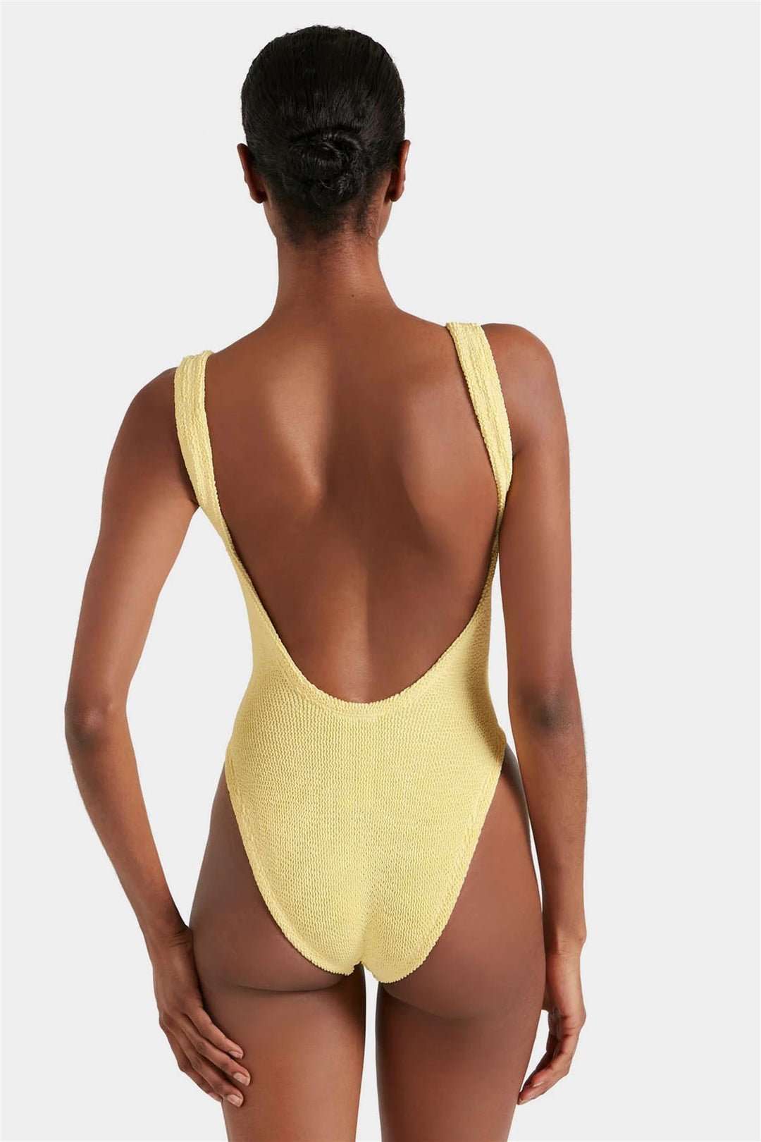 Square Neck Crinkle Swimsuit Butter Yellow