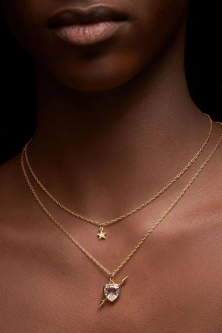 Rebel Love Necklace Gold Plated Silver Clear Quartz