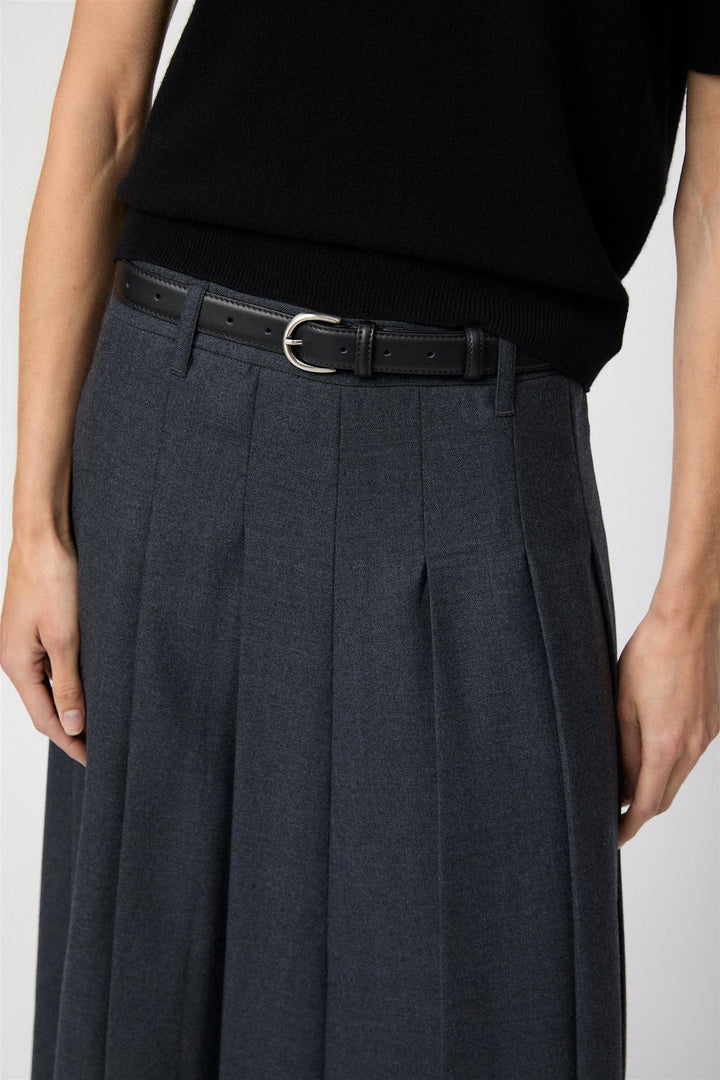 Wool Pleat Skirt Charcoal Grey