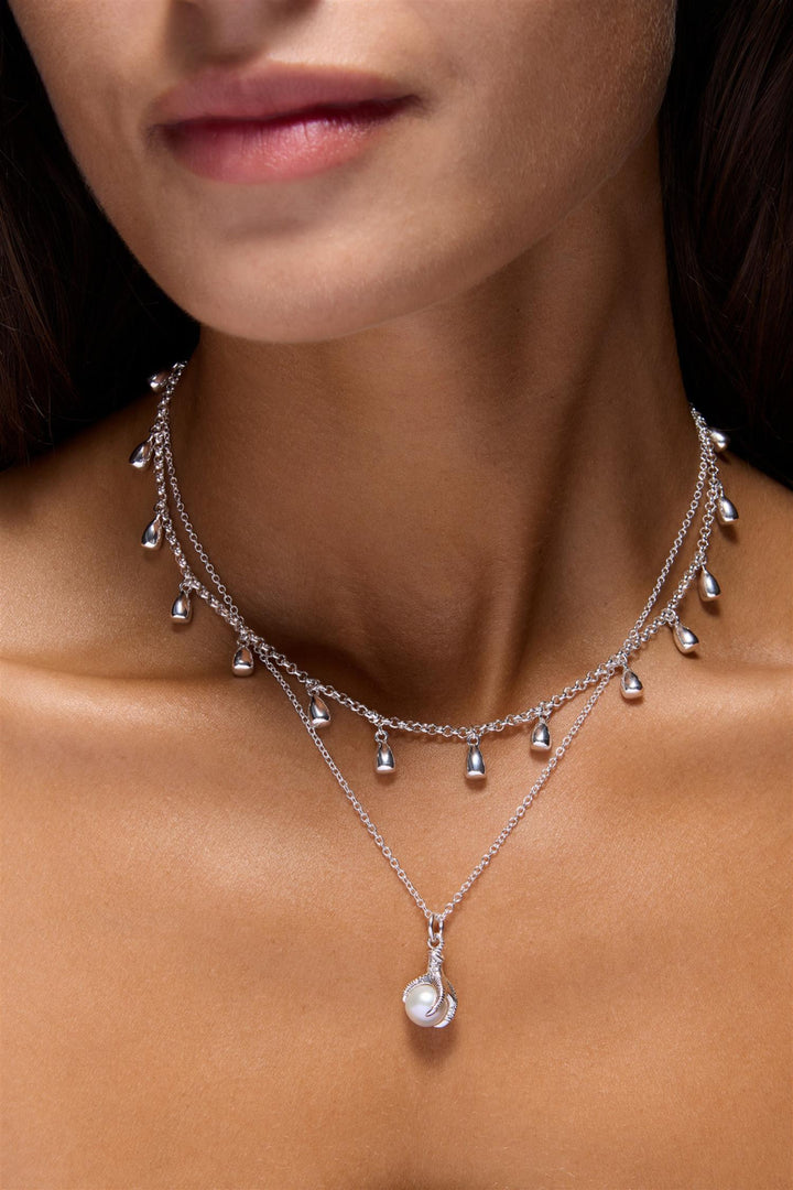 Claw Pearl Necklace - Silver