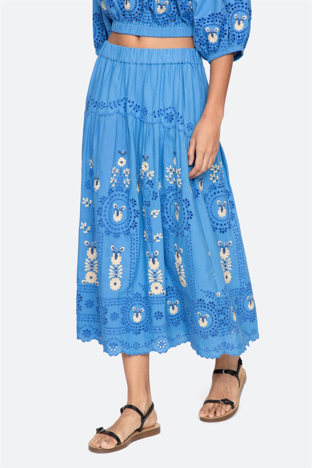 Catharina Embroidered Midi Skirt Blue