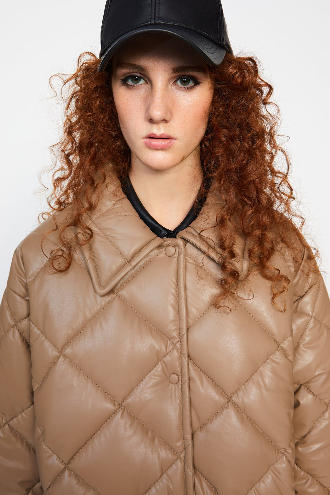Nikolina Faux Leather Padded Jacket Taupe