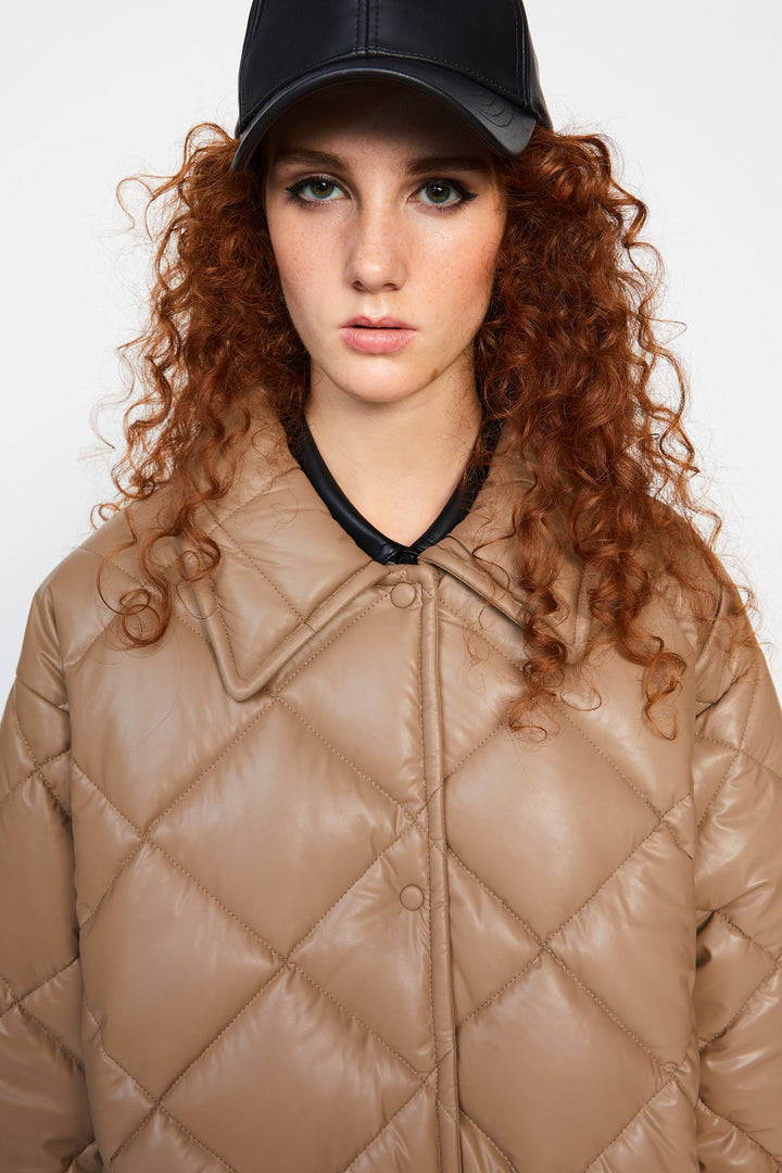 Nikolina Faux Leather Padded Jacket Taupe