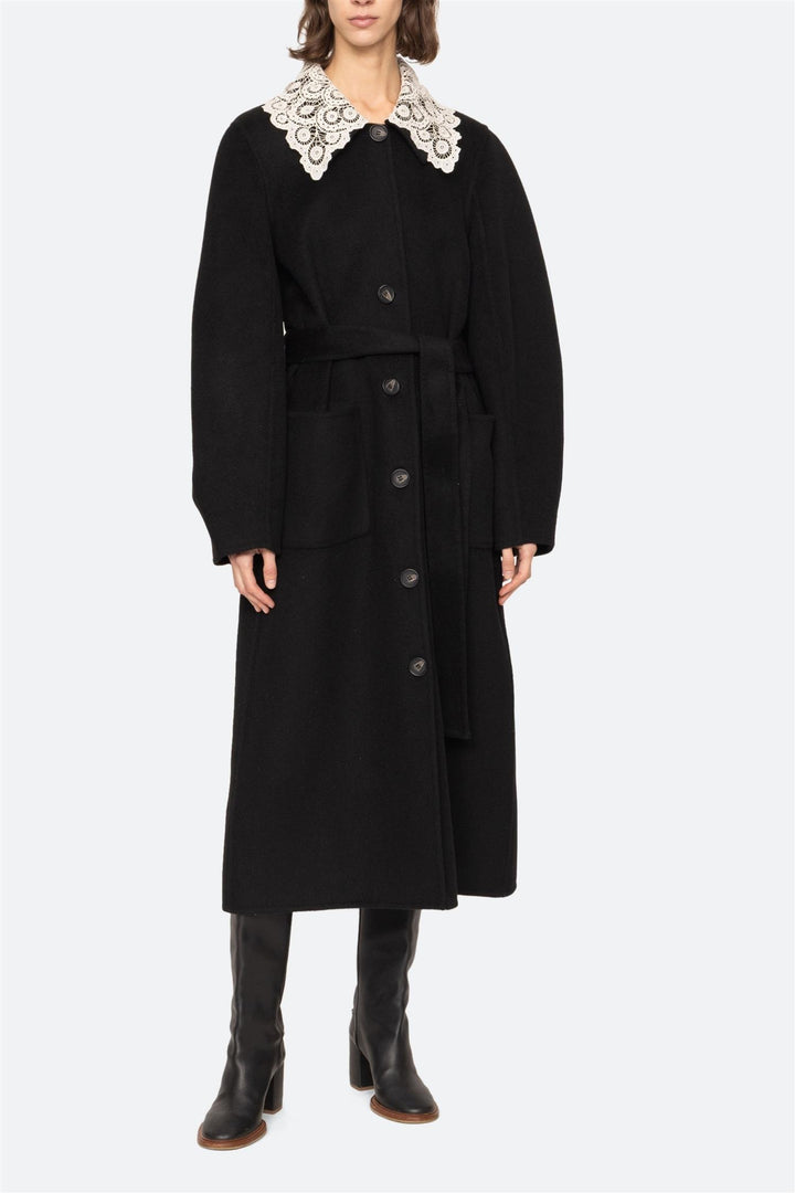 Ellison Solid Lace Collar Coat Black