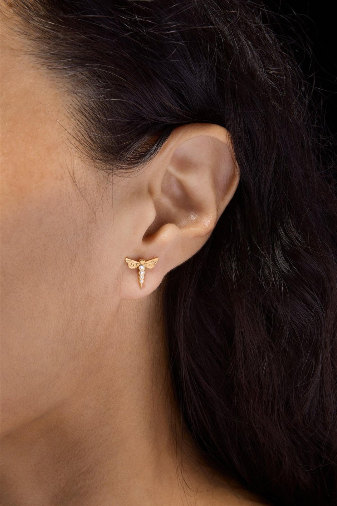 Dragonfly Ear Stud - Gold Plated Silver