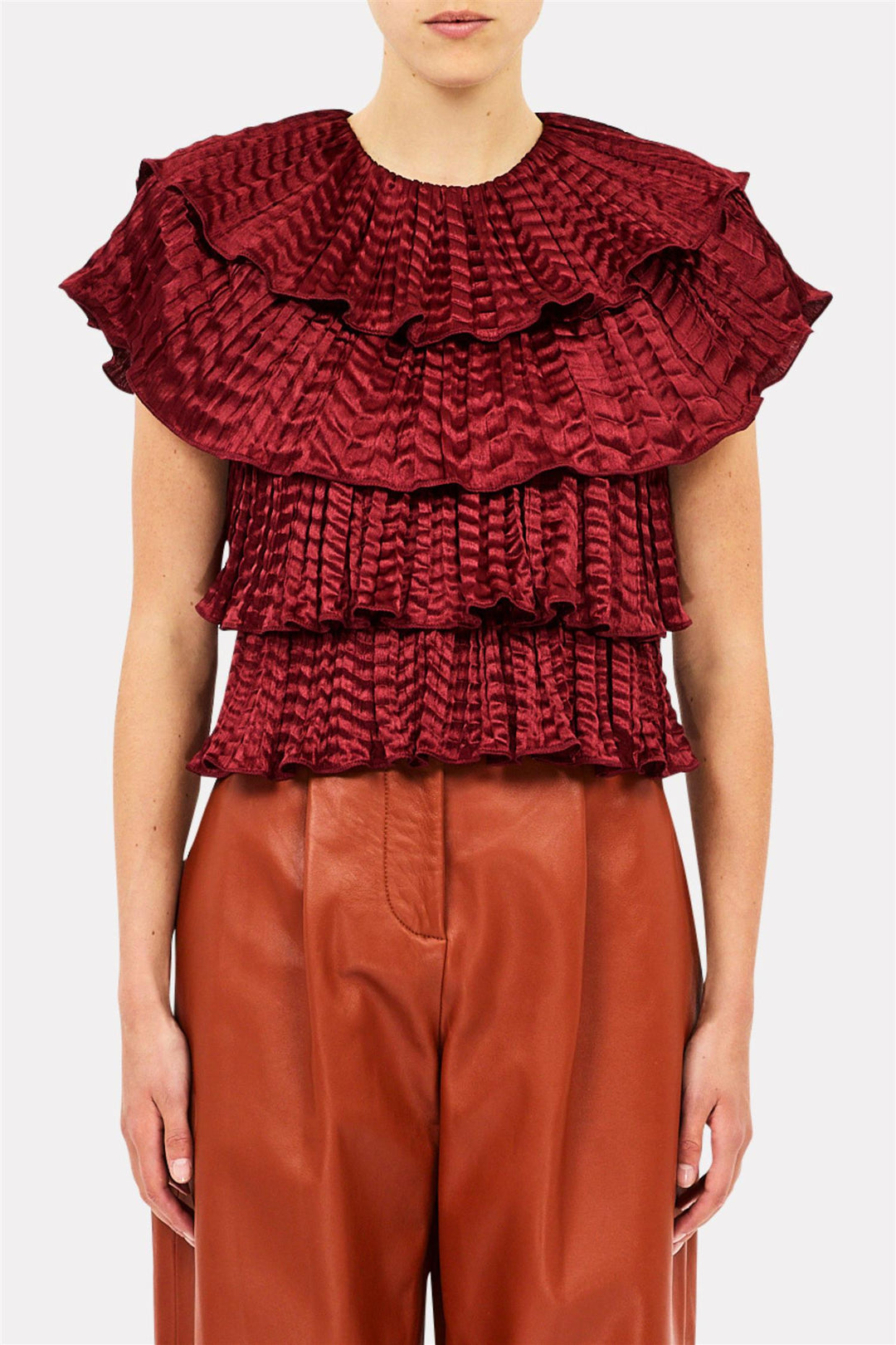 Izel Ruffle Top Garnet
