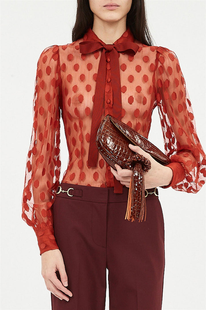 Soraya Lace Neck-Tie Blouse Ruby