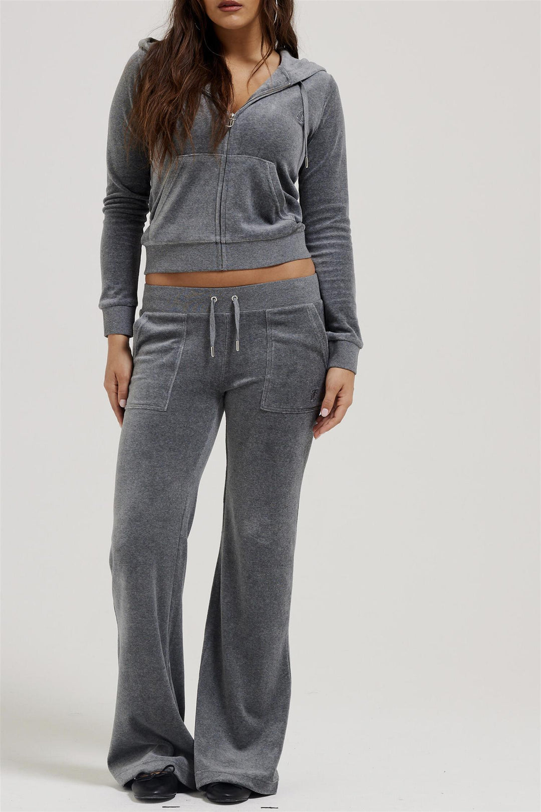 Layla Low Rise Pocketed Velour Pant Charcoal Marl