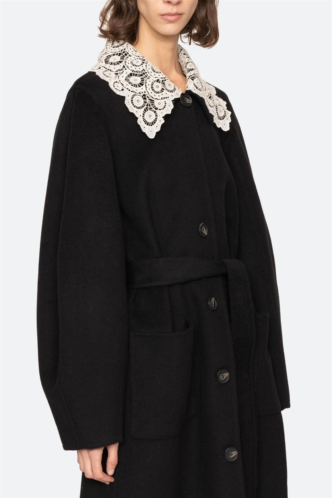 Ellison Solid Lace Collar Coat Black