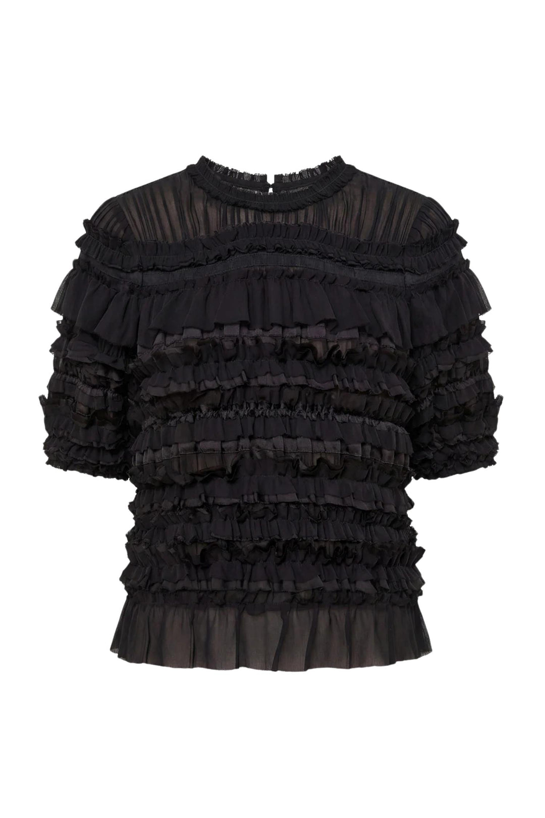 Mabel Short Sleeve Silk Top Noir