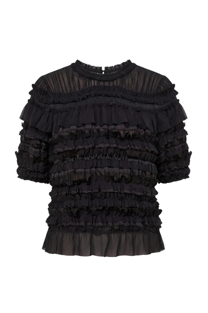Mabel Short Sleeve Silk Top Noir