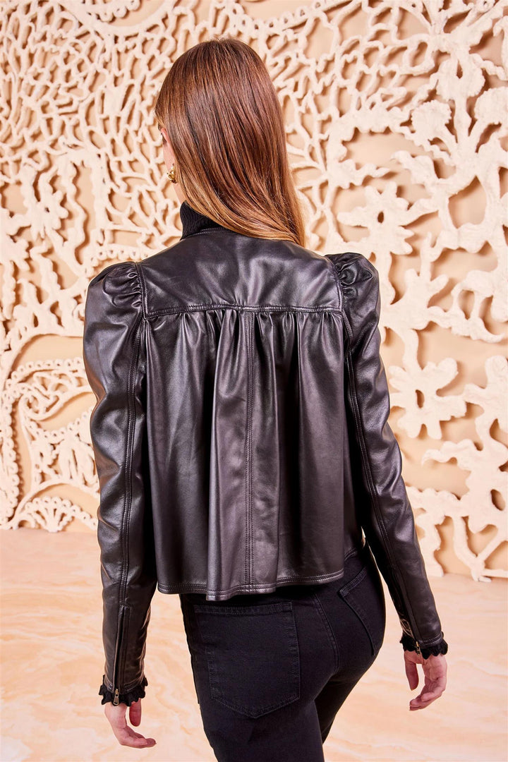 Anouk Zip Up Leather Jacket Noir