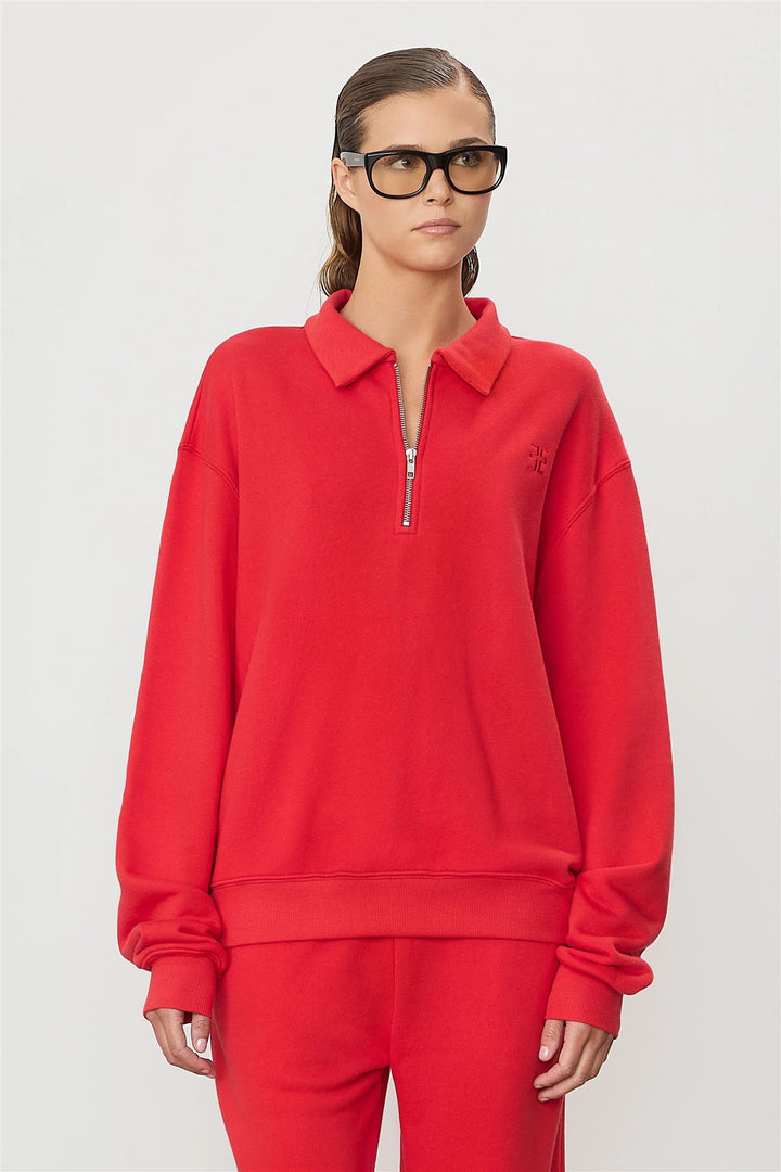 Zip Up Polo Sweatshirt Rouge