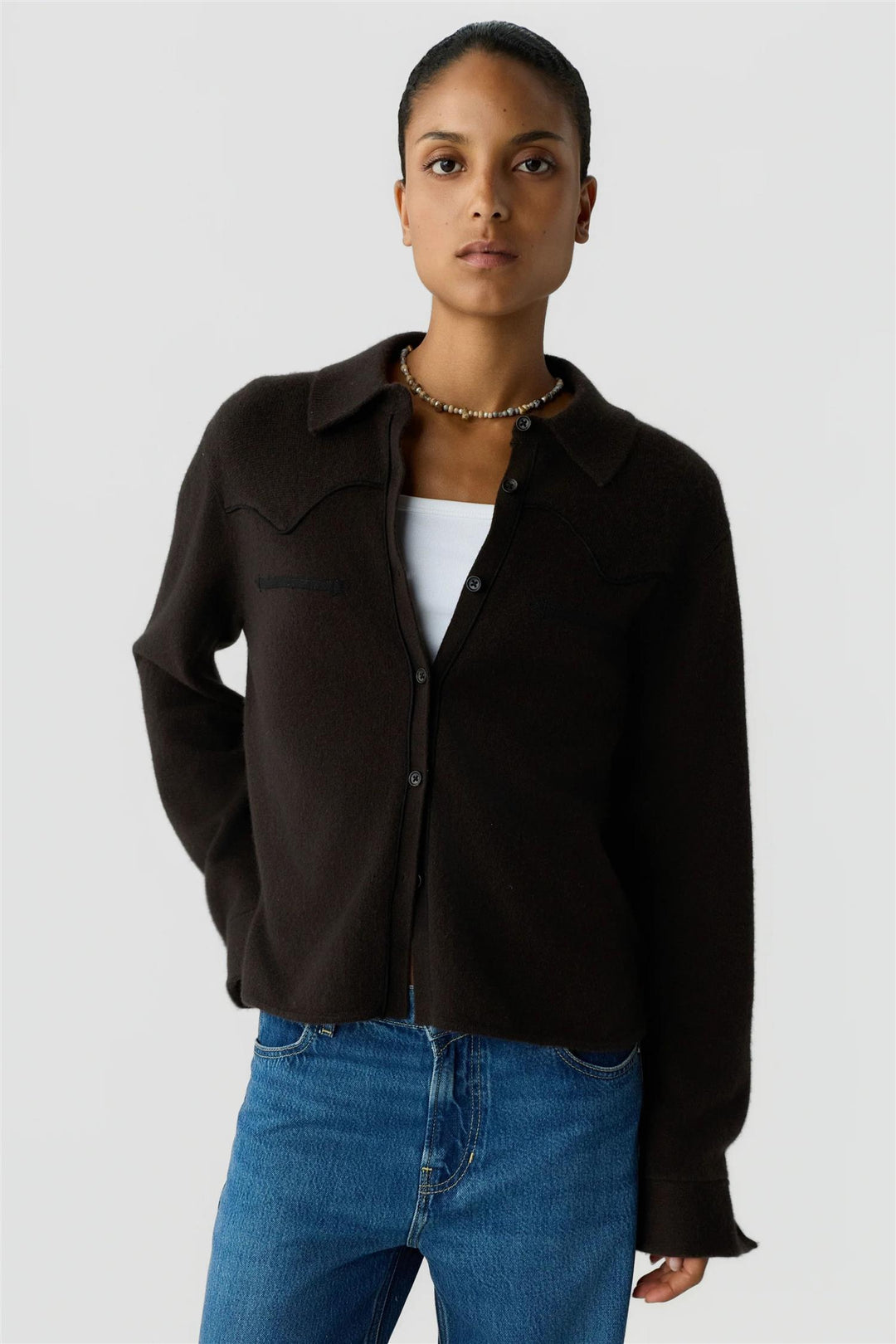 Cropped  Western Shirt Burnt Cocoa
