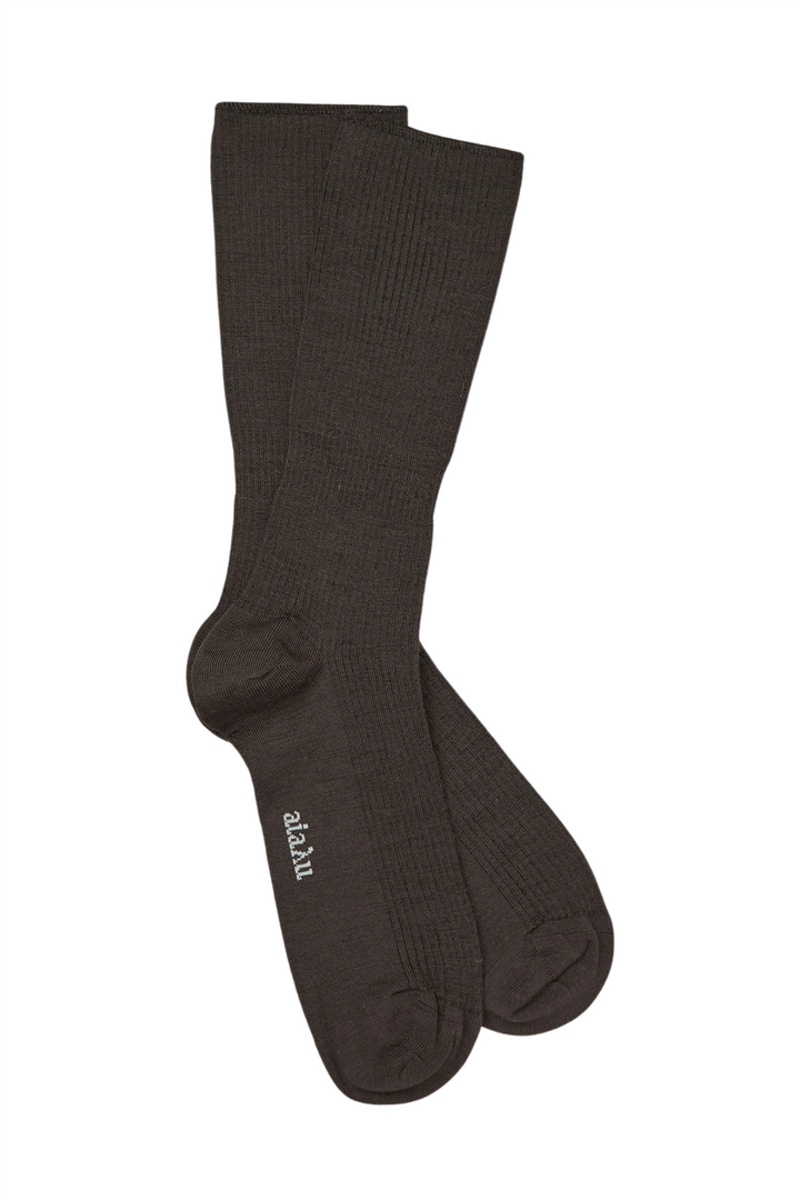 Wool Rib Socks Brown