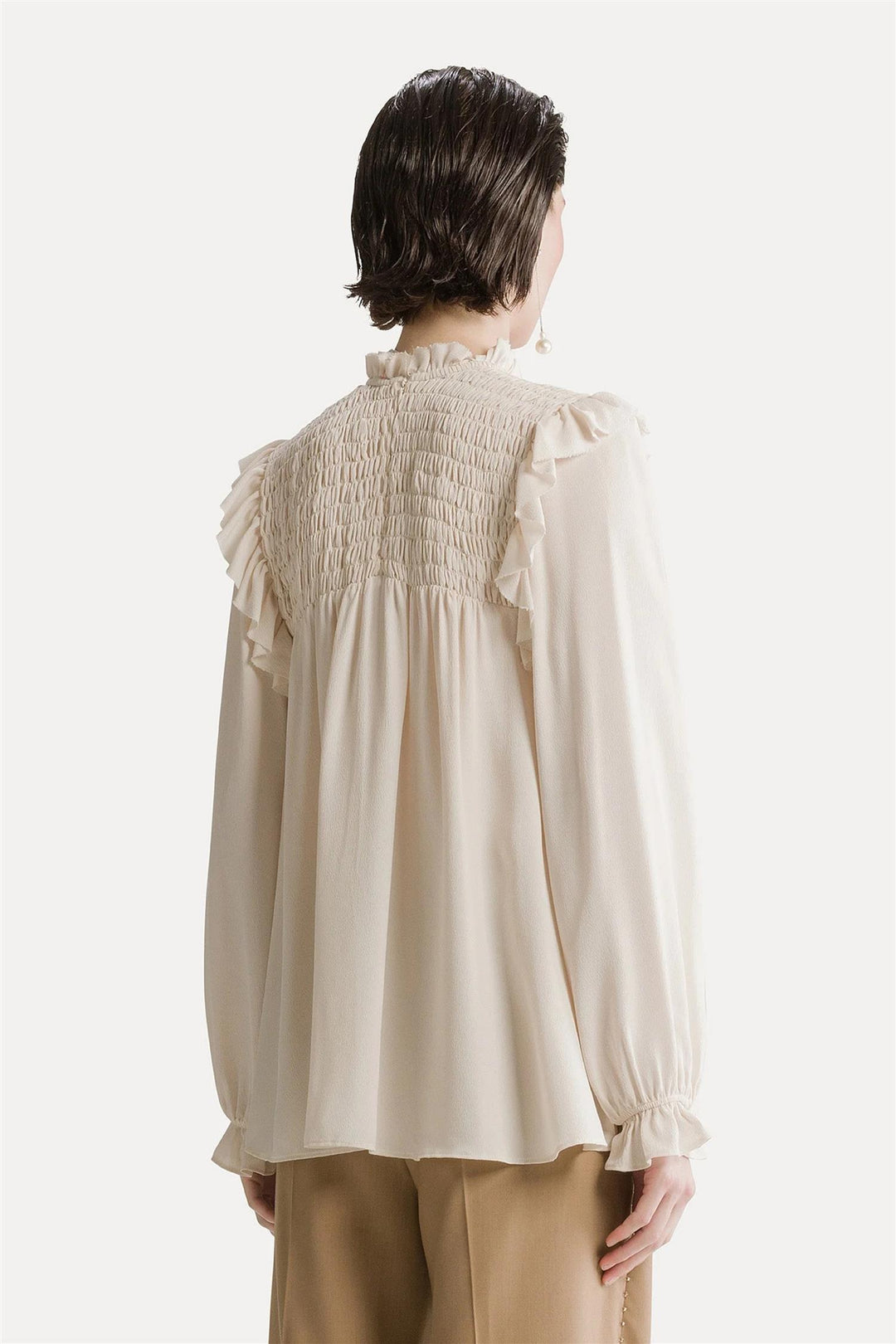 Mixed Silk Long Sleeve Blouse Avorio
