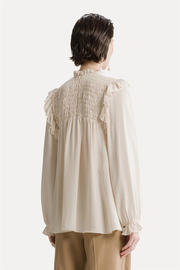 Mixed Silk Long Sleeve Blouse Avorio