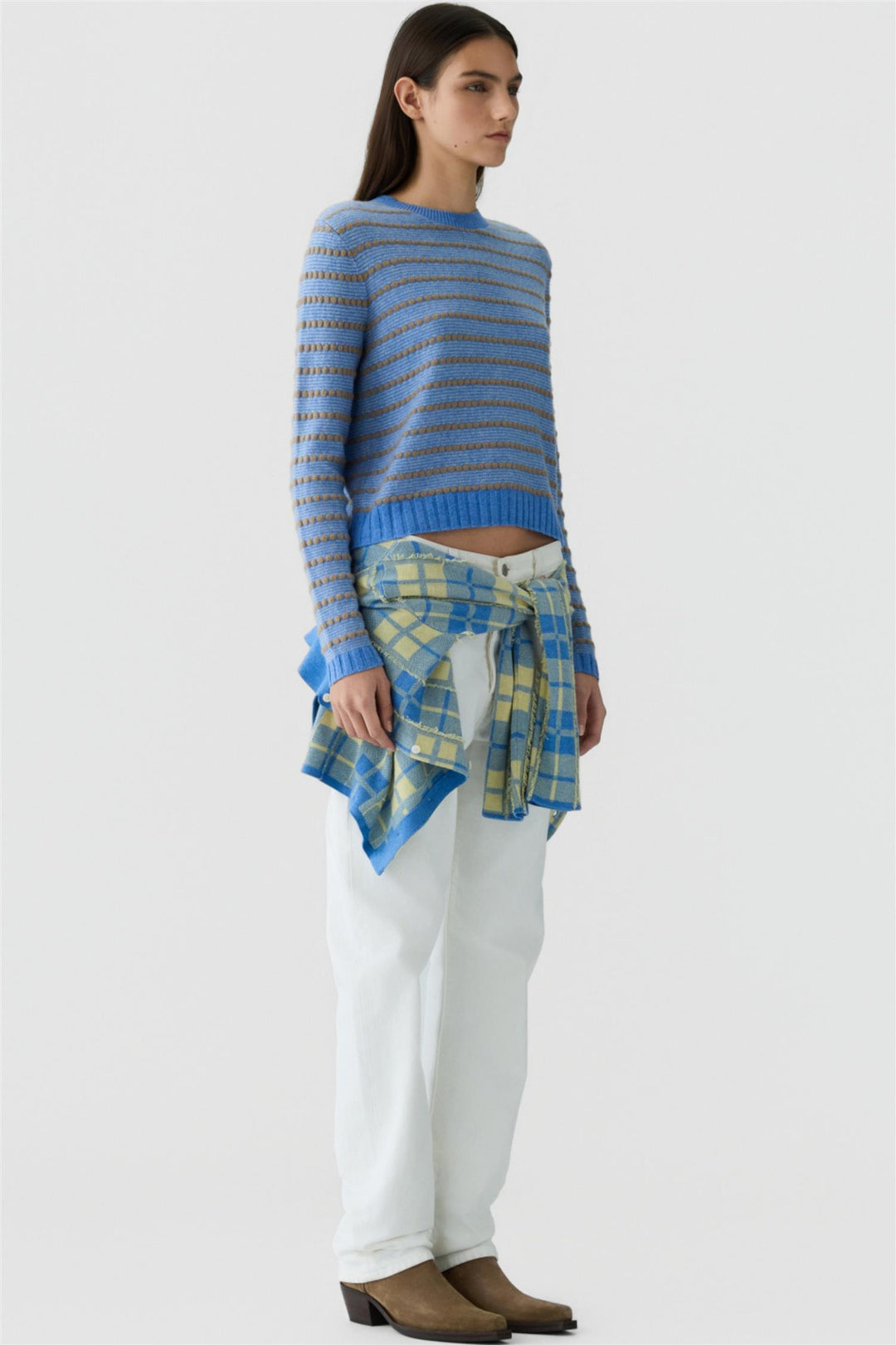 Pebble Stripe Shrunken Crew Delft Blue Combo